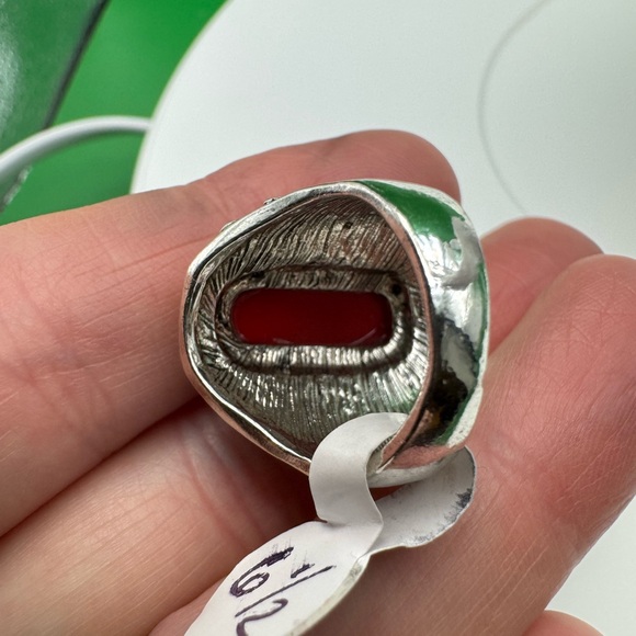 Stunning Bohemian Red Turquoise Oval Elongated Resin Gemstone Steel Alloy Ring - Picture 15 of 16